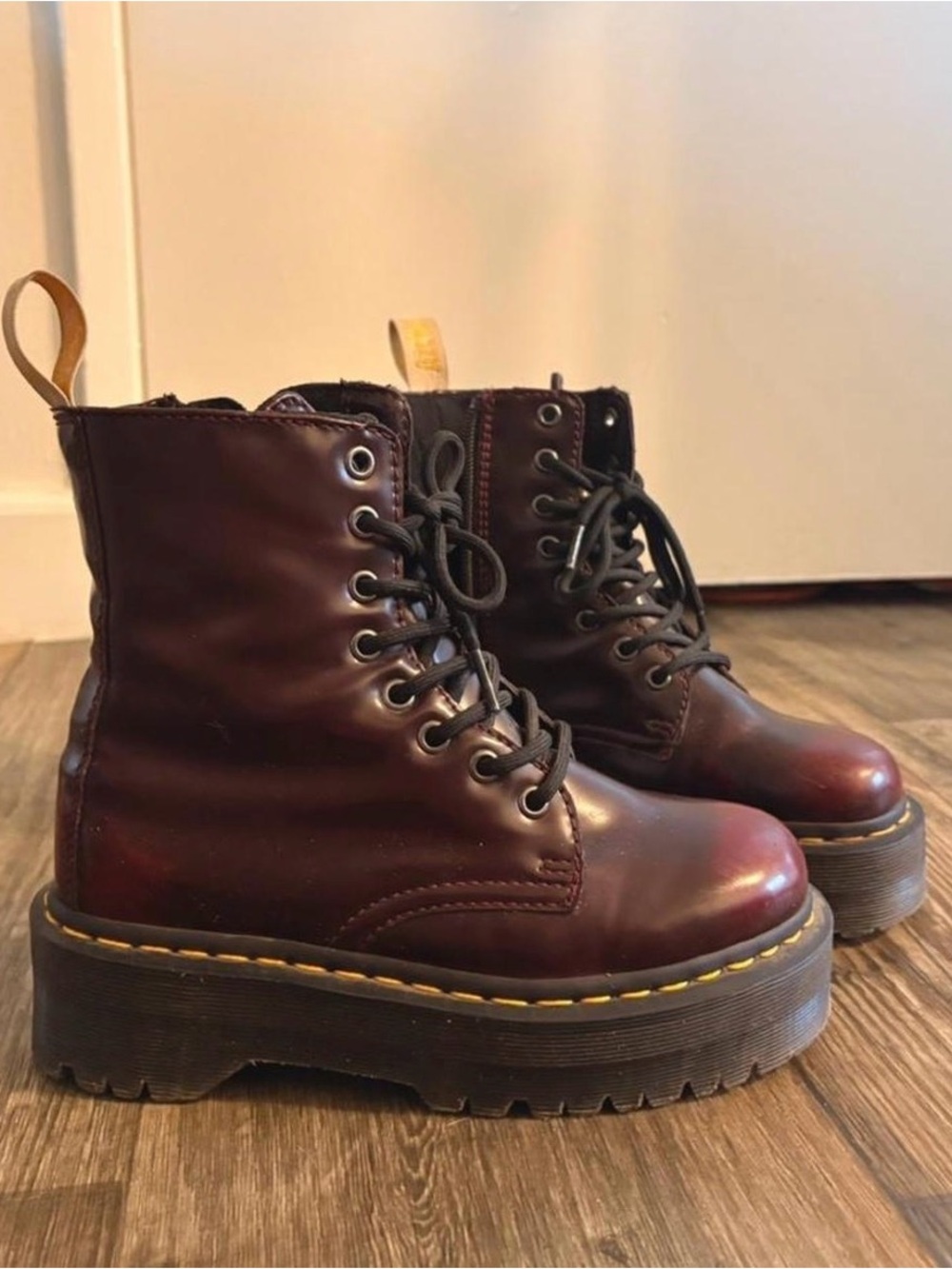 Rustic Dr. Martens Jadon platform boots zip up and lace up working zippers